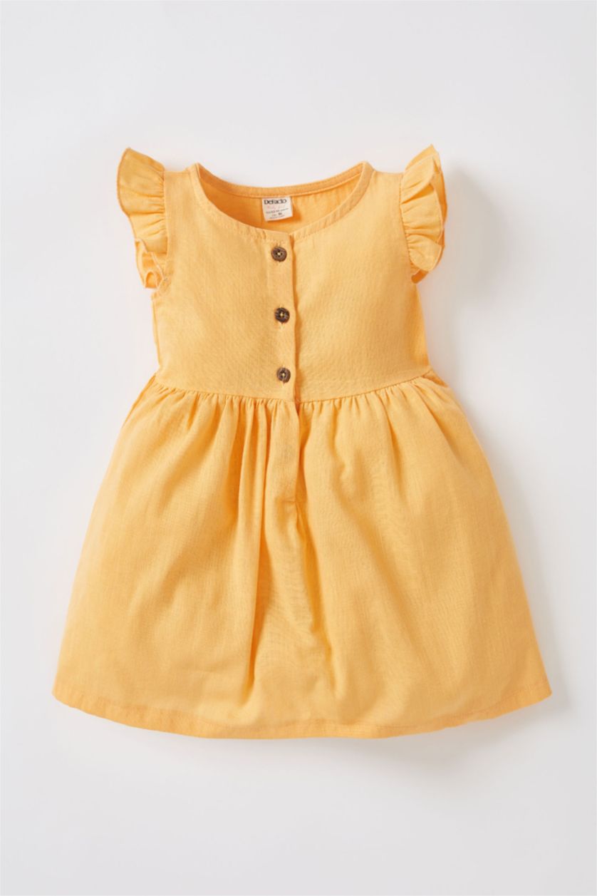 BÉBÉ FILLE Orange Clair Robe aspect lin boutonnée à col rond bébé fille