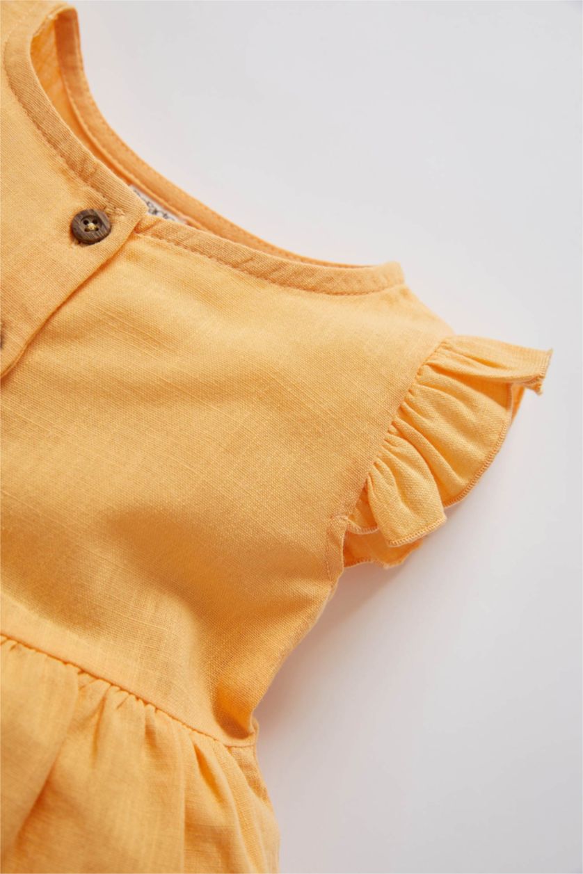 BÉBÉ FILLE Orange Clair Robe aspect lin boutonnée à col rond bébé fille