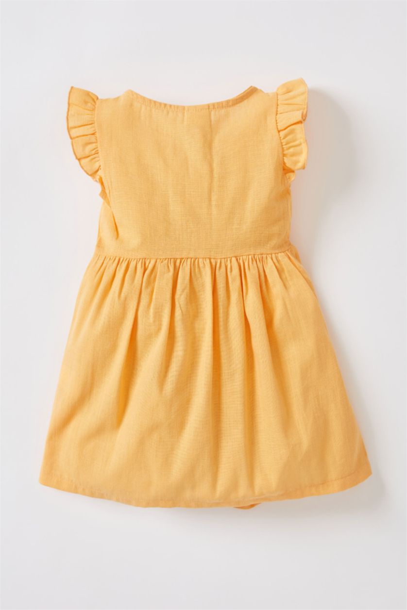 BÉBÉ FILLE Orange Clair Robe aspect lin boutonnée à col rond bébé fille