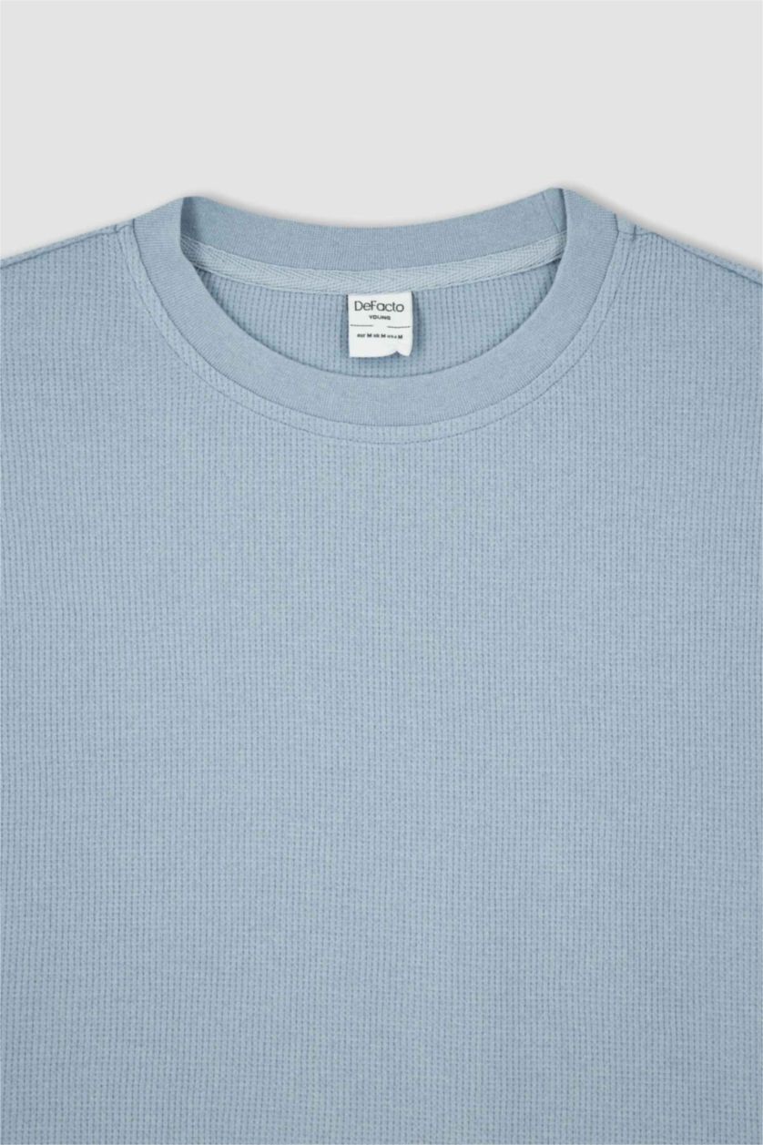 رجالي أزرق فاتح تي شيرت كومفورت فيت بيزيك بأكمام قصيرة وياقة دائرية