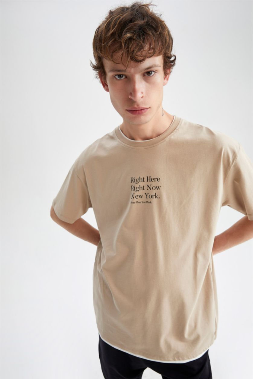 رجال بيج تي شيرت قطن اوفر سايز  بياقة مستديرة