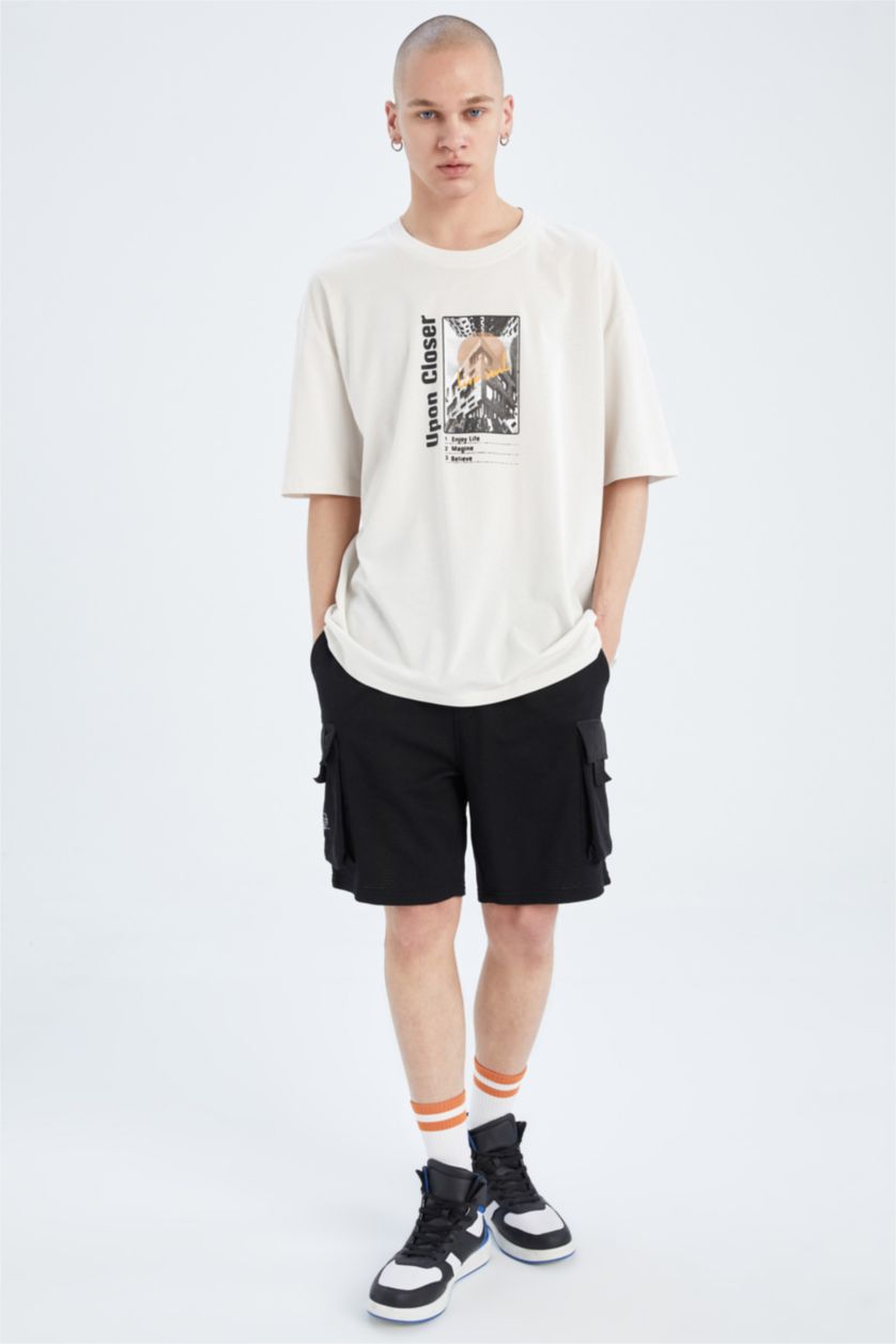 HOMME Noir Poche À Rabat Tissu Sweat Fin Short En Tricot