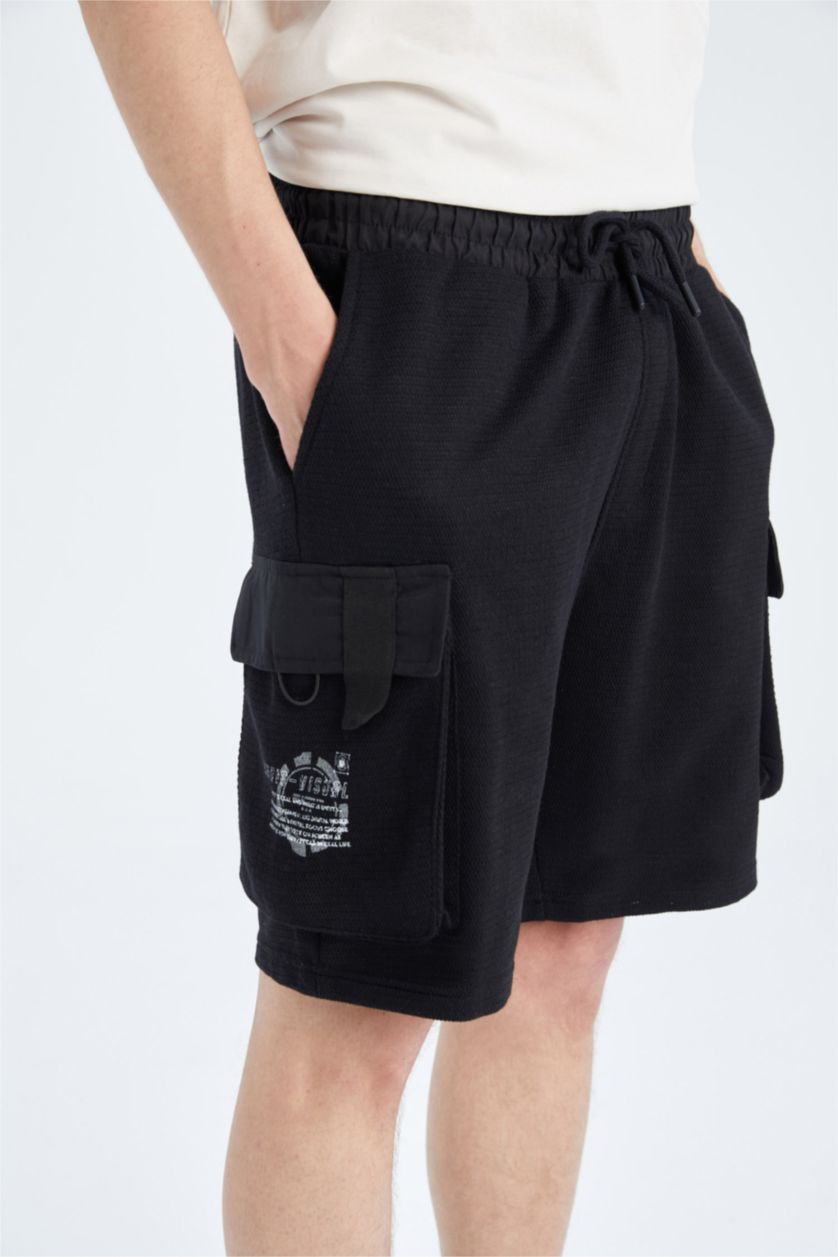 HOMME Noir Poche À Rabat Tissu Sweat Fin Short En Tricot