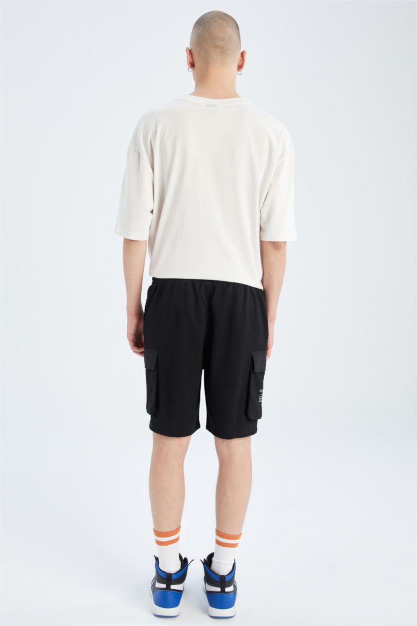 HOMME Noir Poche À Rabat Tissu Sweat Fin Short En Tricot