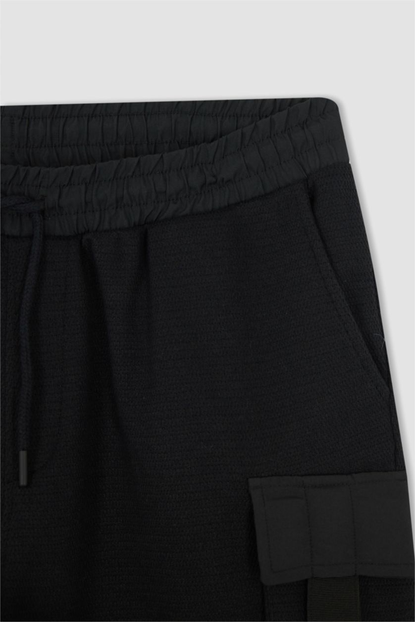HOMME Noir Poche À Rabat Tissu Sweat Fin Short En Tricot