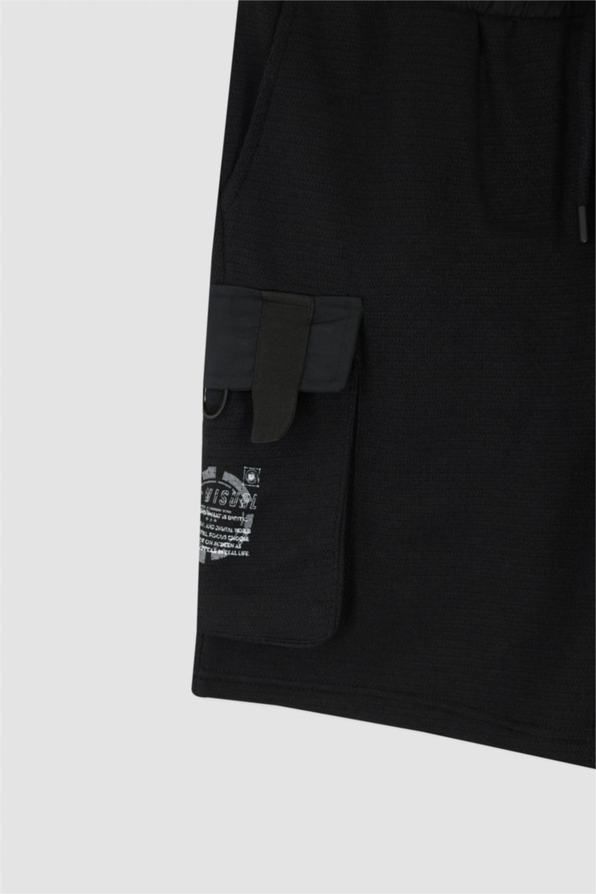 HOMME Noir Poche À Rabat Tissu Sweat Fin Short En Tricot