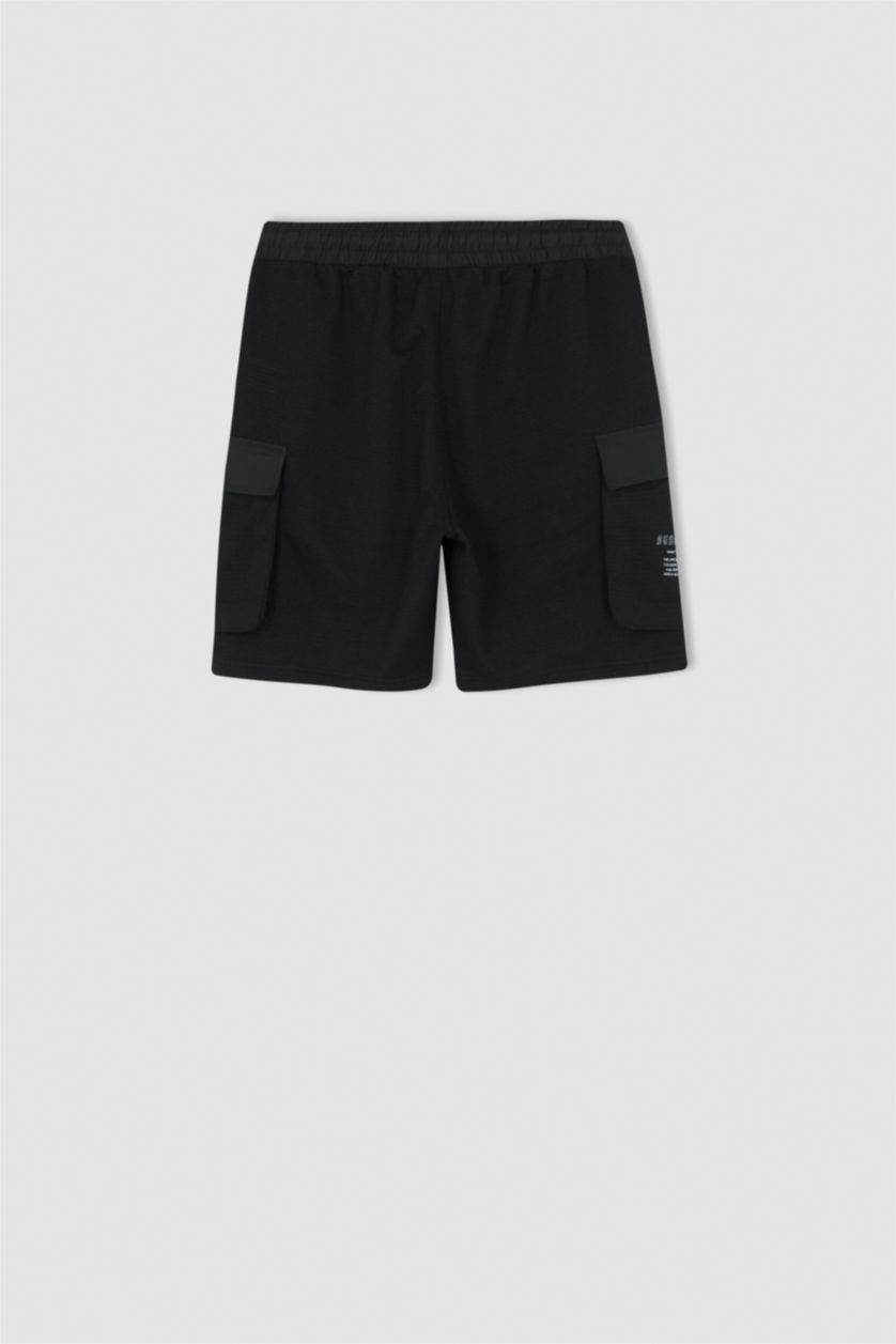 HOMME Noir Poche À Rabat Tissu Sweat Fin Short En Tricot