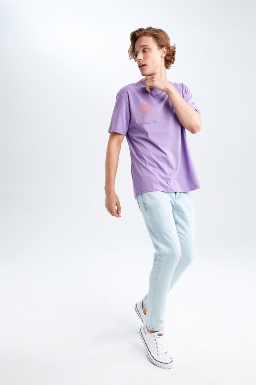 HOMME Violet T-shirt à manches courtes Coupe boxy Col rond