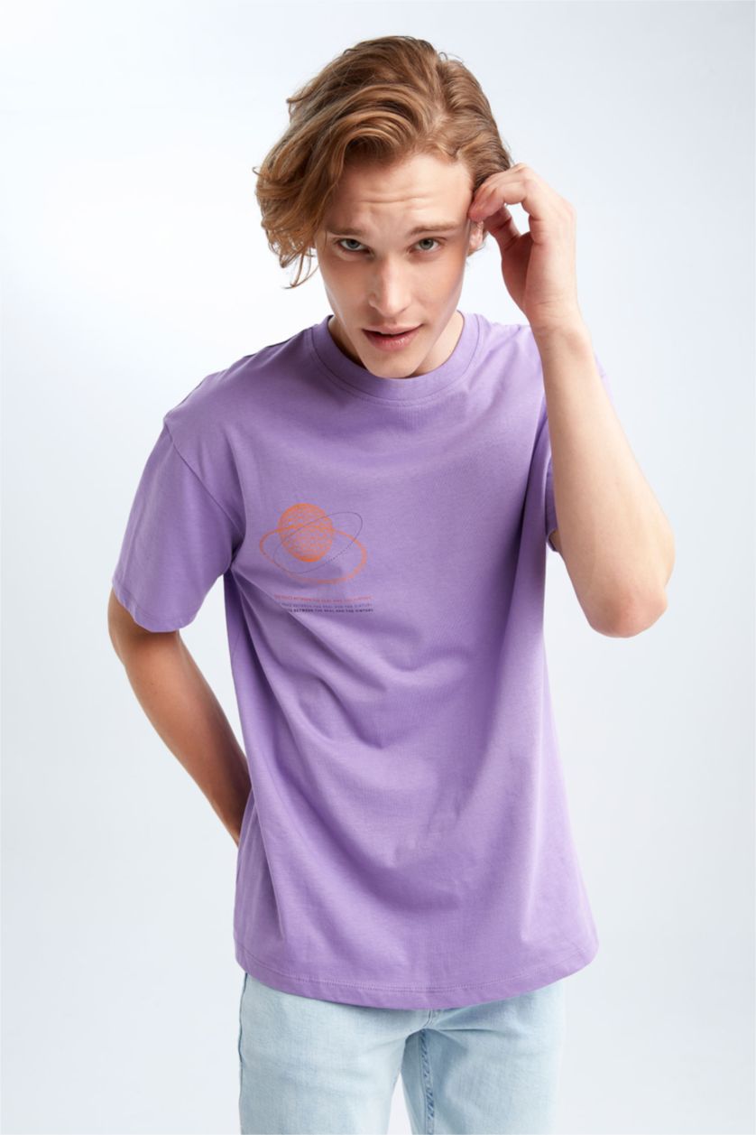 HOMME Violet T-shirt à manches courtes Coupe boxy Col rond