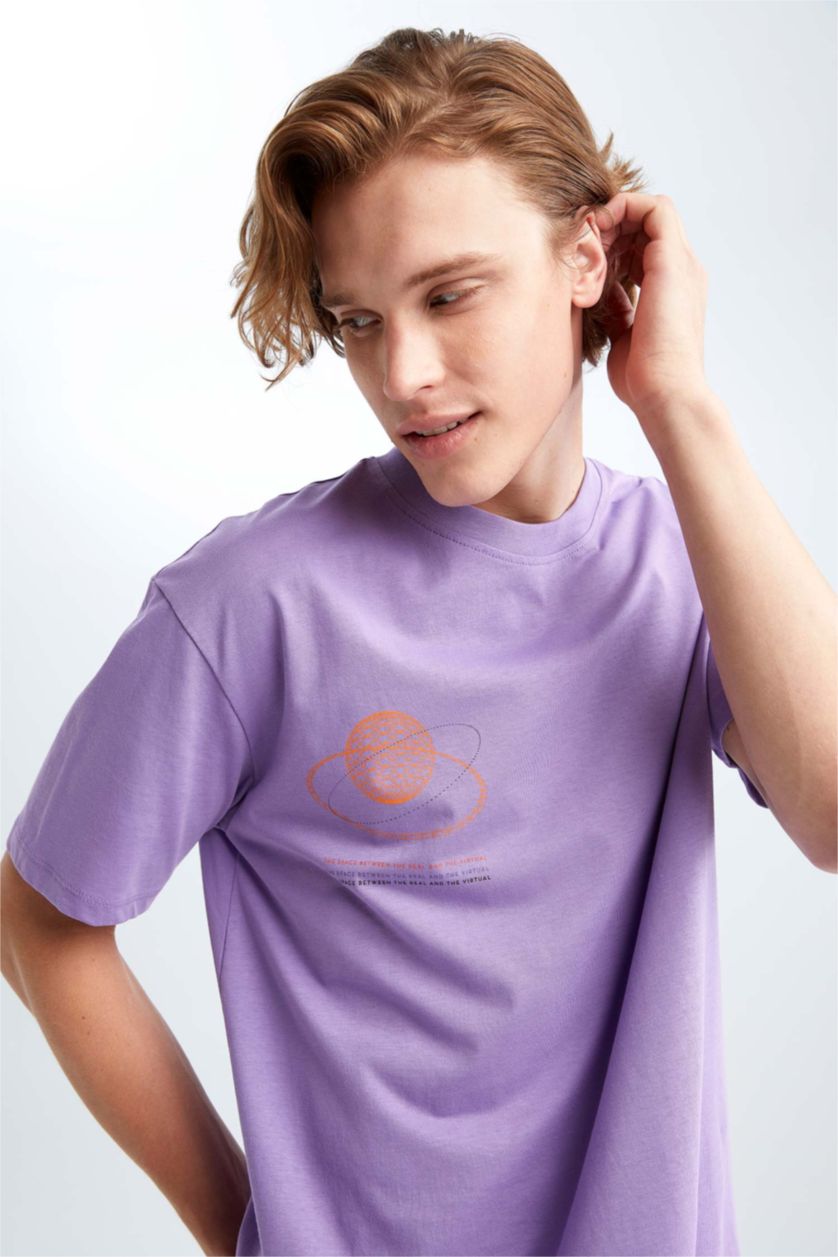 HOMME Violet T-shirt à manches courtes Coupe boxy Col rond