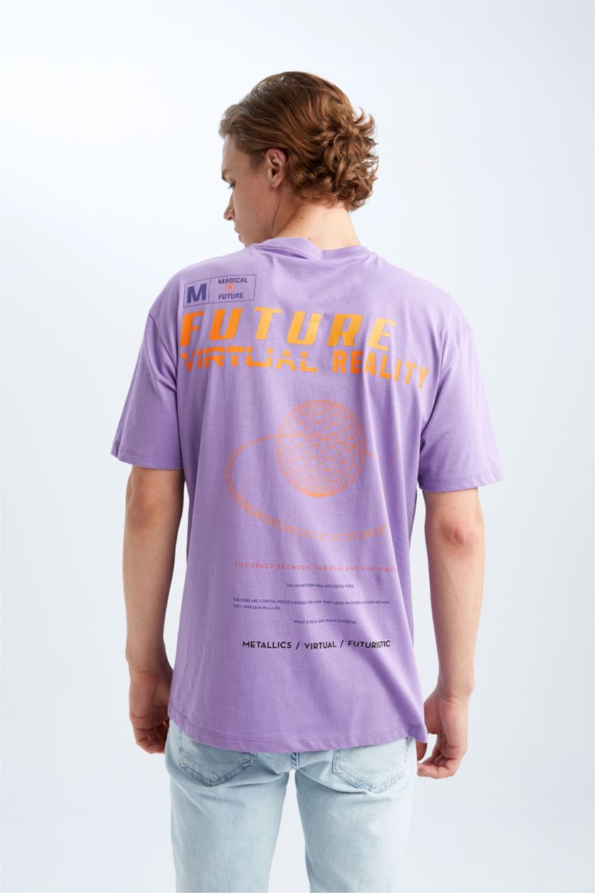HOMME Violet T-shirt à manches courtes Coupe boxy Col rond