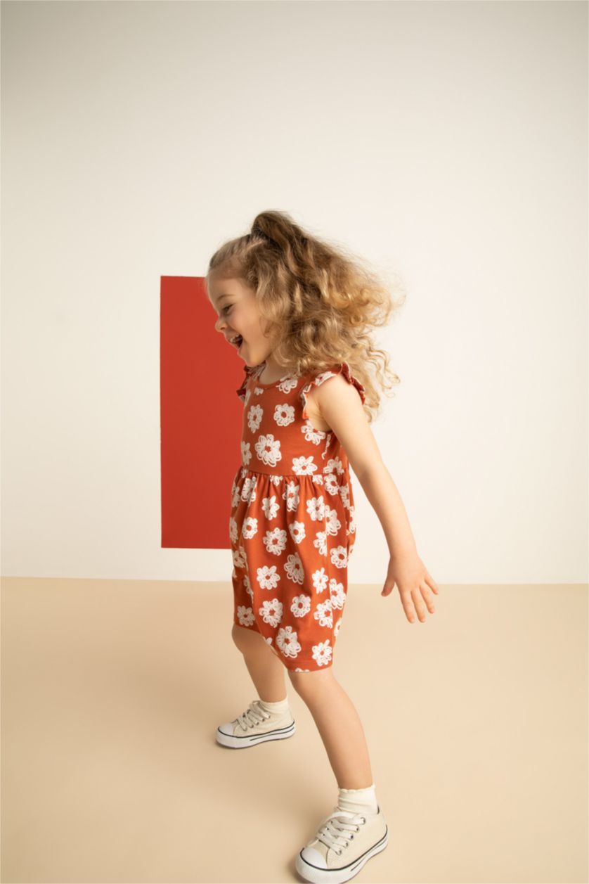 BÉBÉ FILLE Orange Robe sans manches en coton à motifs floraux coupe régulière pour bébé fille