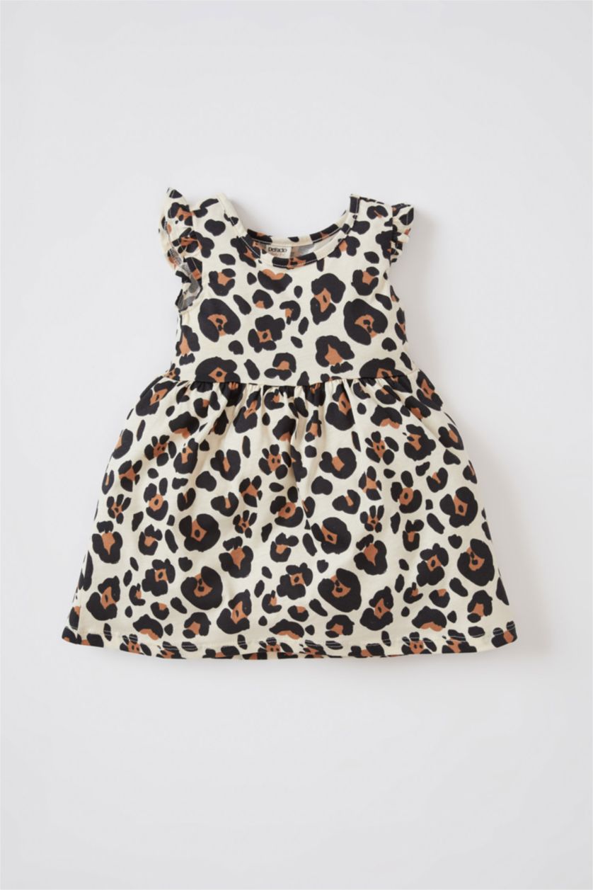 BÉBÉ FILLE Orange Clair Robe en coton sans manches à motif léopard pour bébé fille