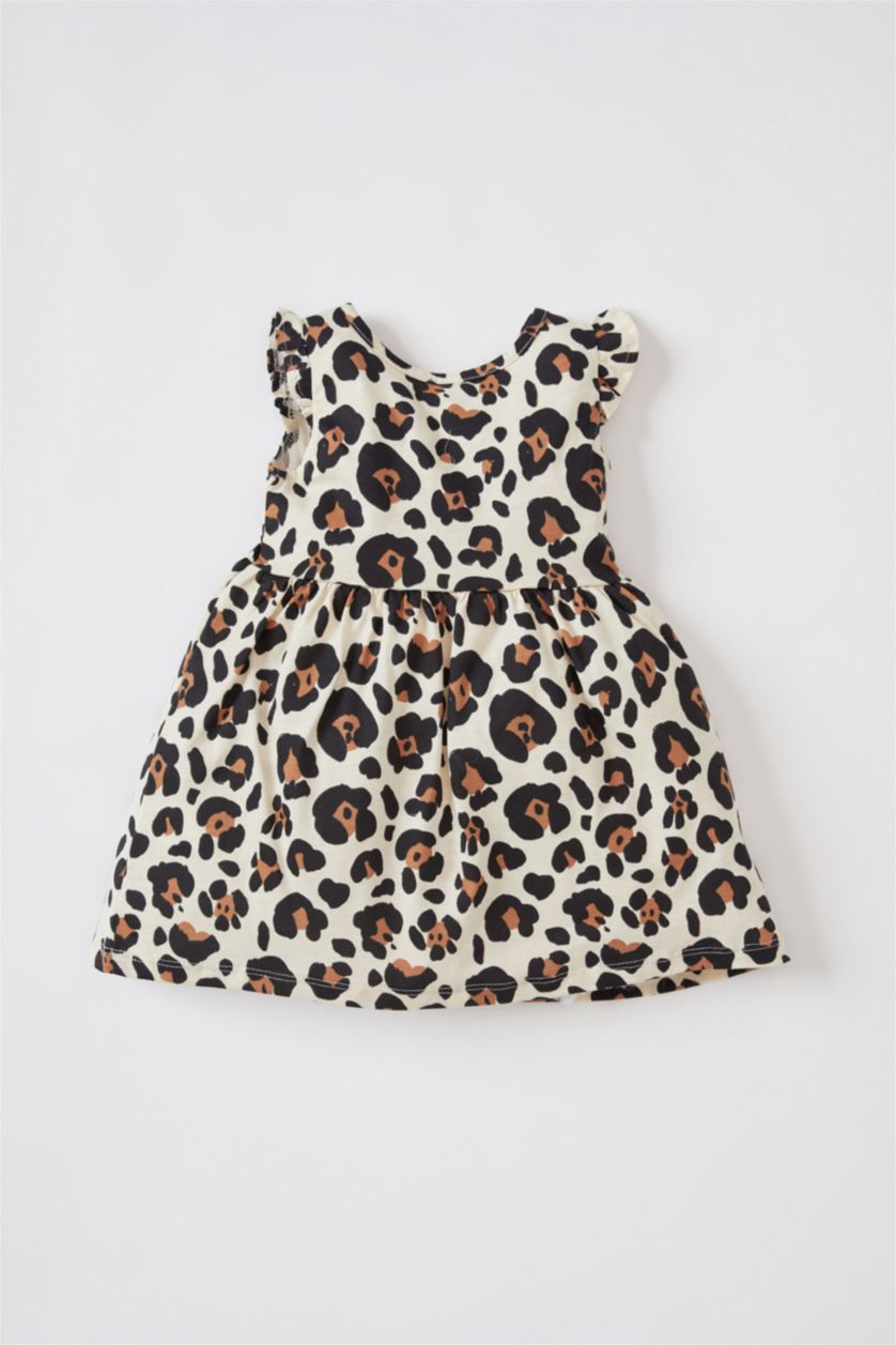 BÉBÉ FILLE Orange Clair Robe en coton sans manches à motif léopard pour bébé fille