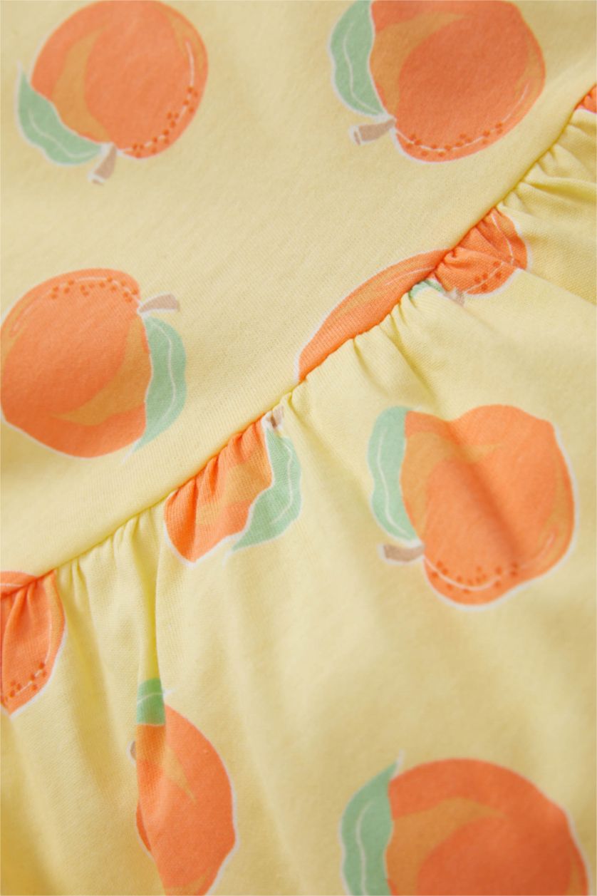 BABY GIRL Light Yellow Baby Girl Orange Patterned Sleeveless 2 Piece Cotton Cotton Dress