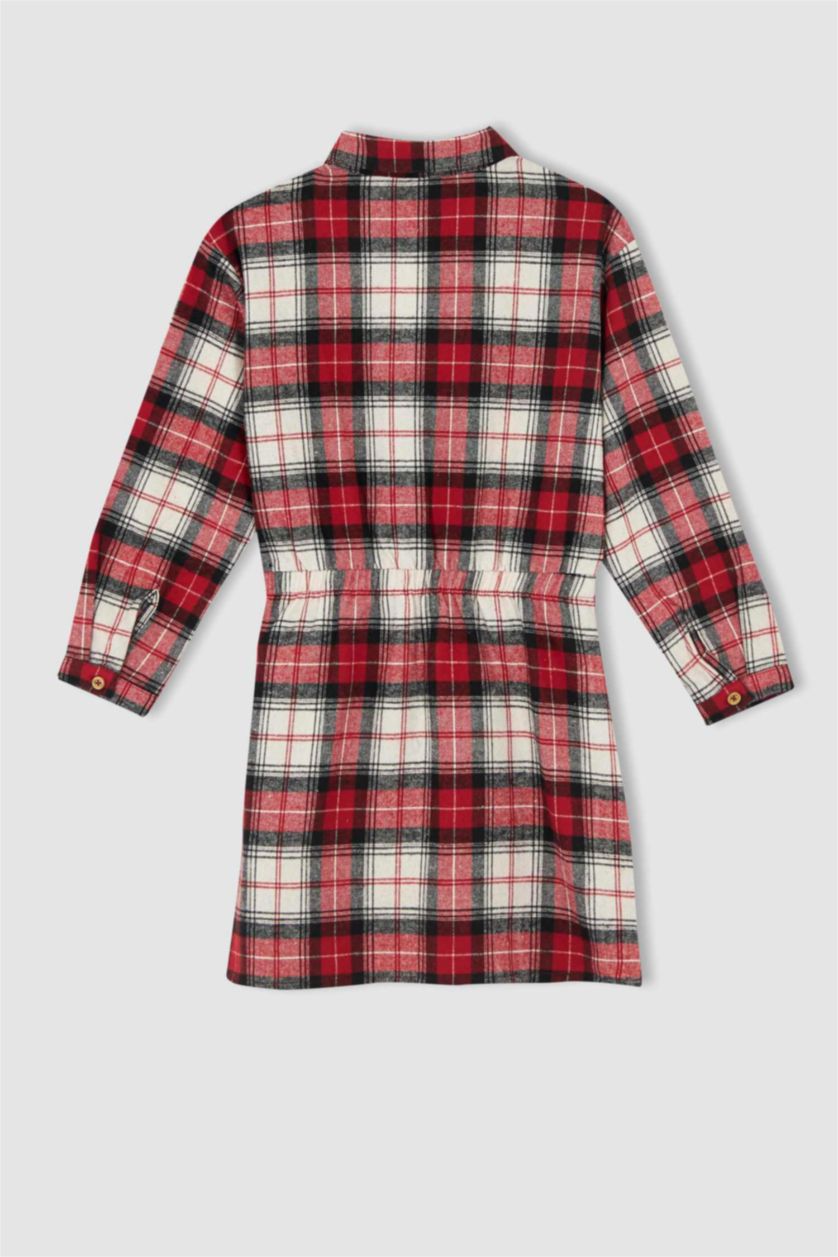 GIRLS & TEENS Red Girl Long Sleeve Check Print Flannel Shirt Dress