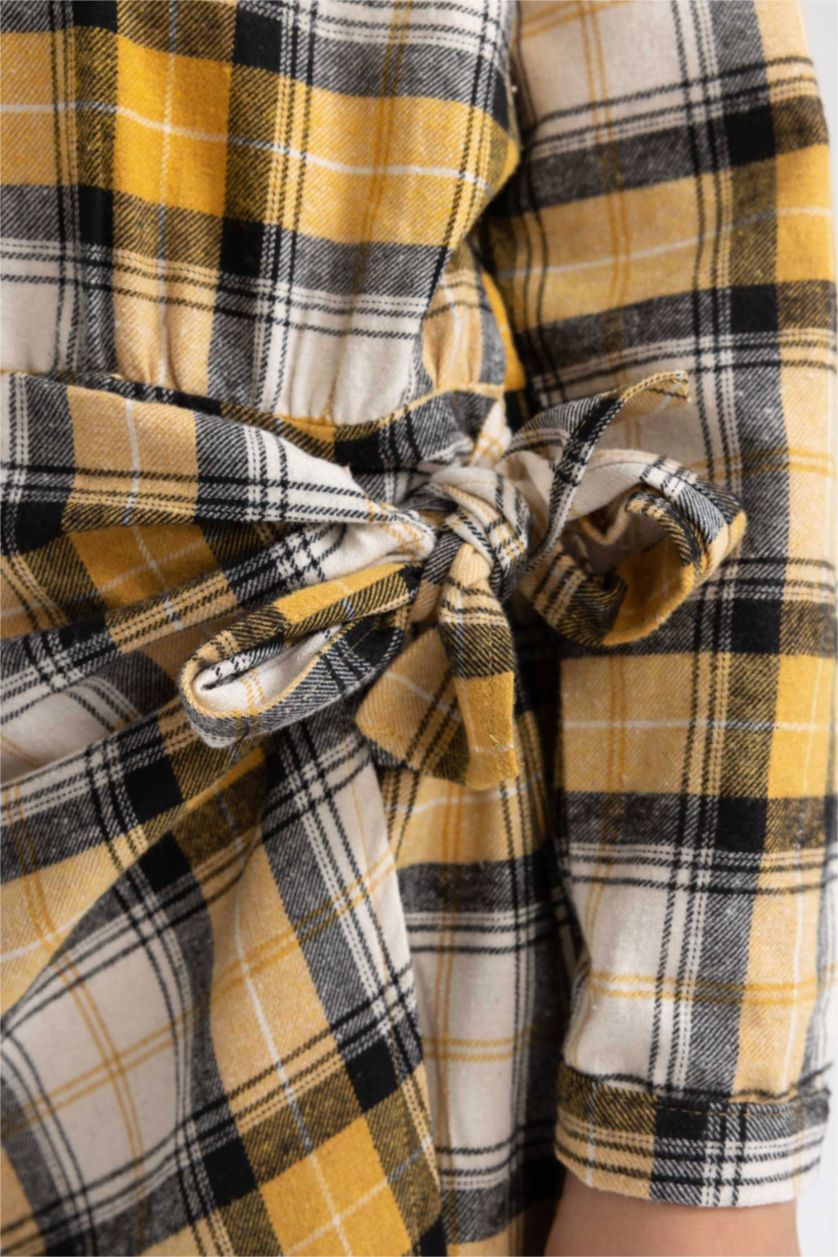 FILLES Jaune Robe chemise en flanelle à manches longues et col polo pour fille