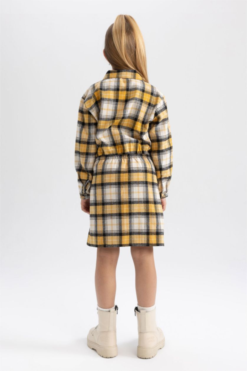 FILLES Jaune Robe chemise en flanelle à manches longues et col polo pour fille