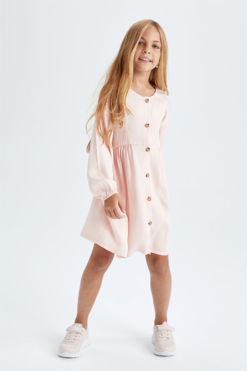 Девочки и подростки Розовый Платье на пуговицах с круглым вырезом для девочек