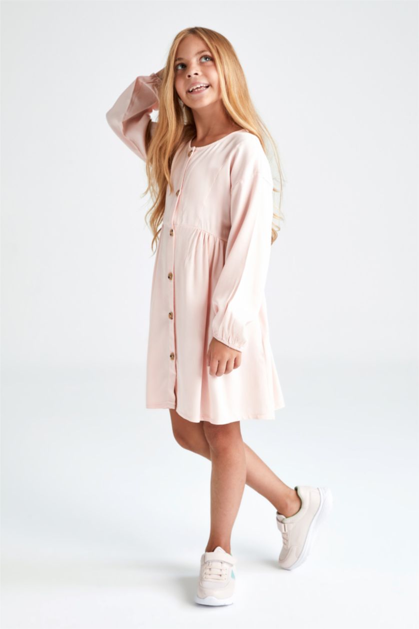 Девочки и подростки Розовый Платье на пуговицах с круглым вырезом для девочек