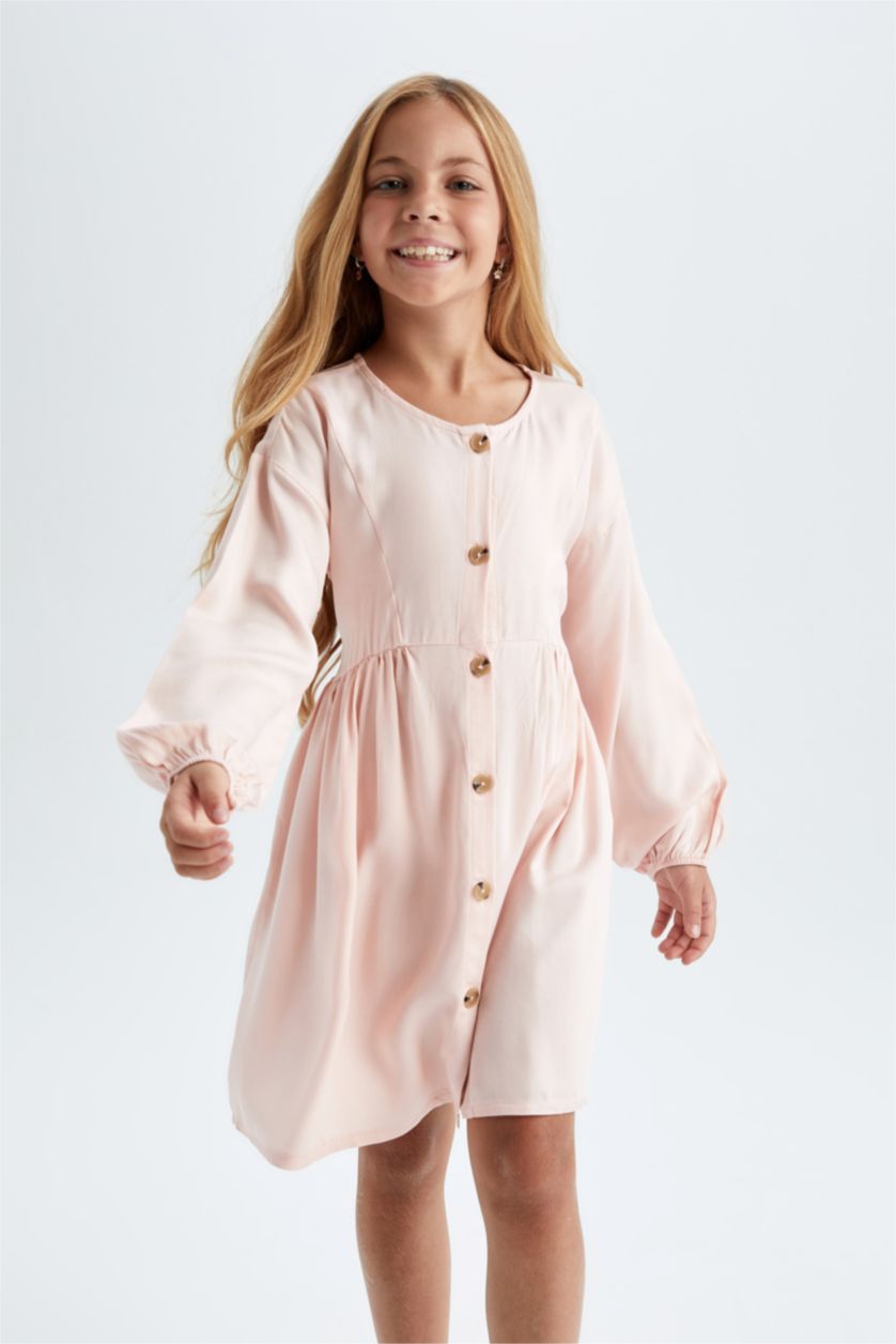 Девочки и подростки Розовый Платье на пуговицах с круглым вырезом для девочек