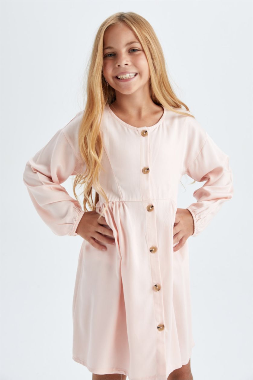 Девочки и подростки Розовый Платье на пуговицах с круглым вырезом для девочек