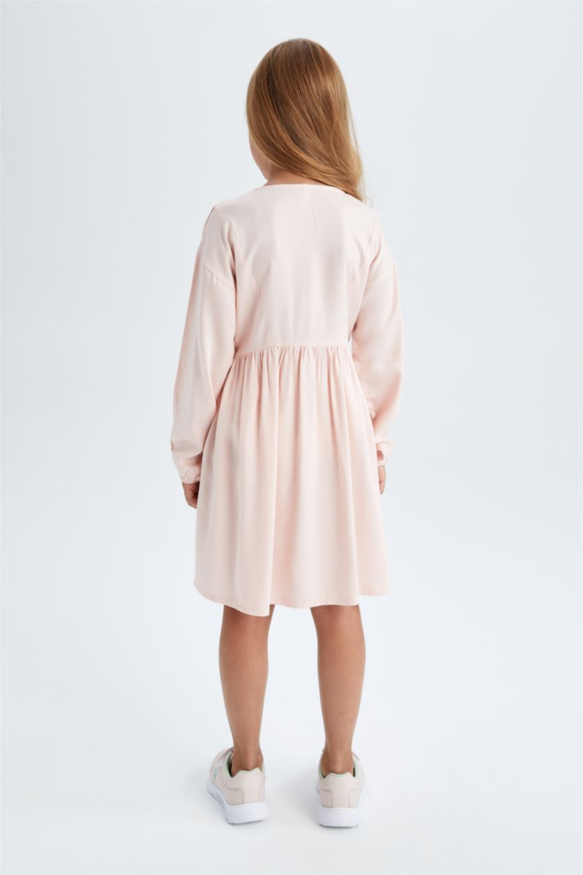 Девочки и подростки Розовый Платье на пуговицах с круглым вырезом для девочек