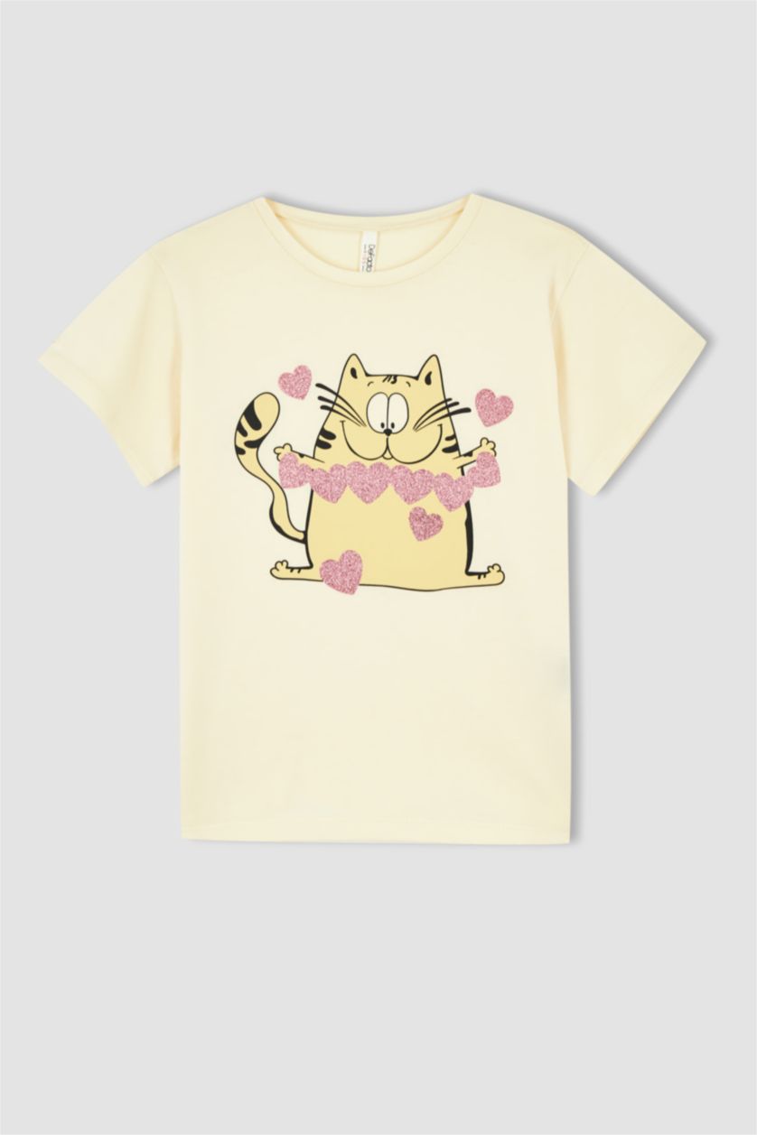 GIRLS & TEENS Ecru Girl Regular Fit Printed Short Sleeve T-Shirt