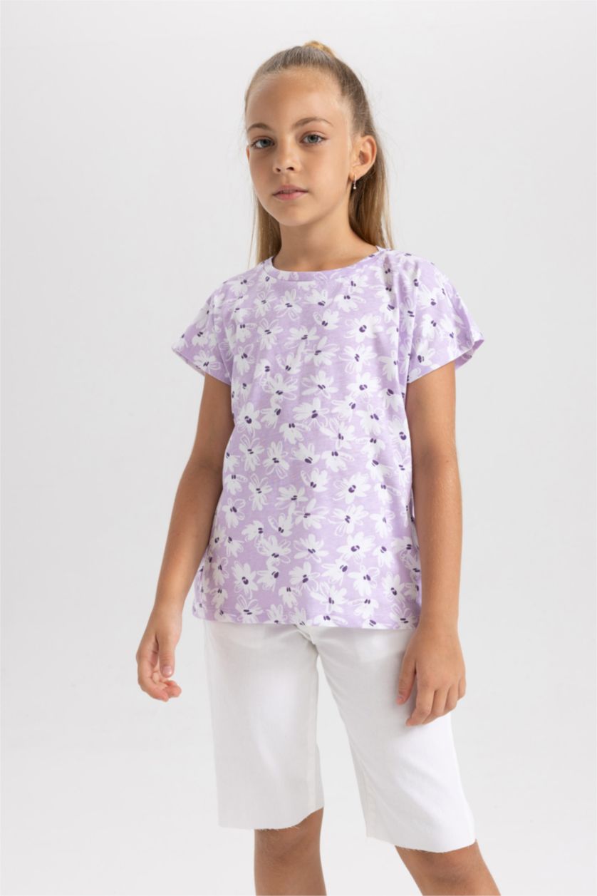 FILLES Violet Clair T-shirt à manches courtes à motif coupe régulière pour fille