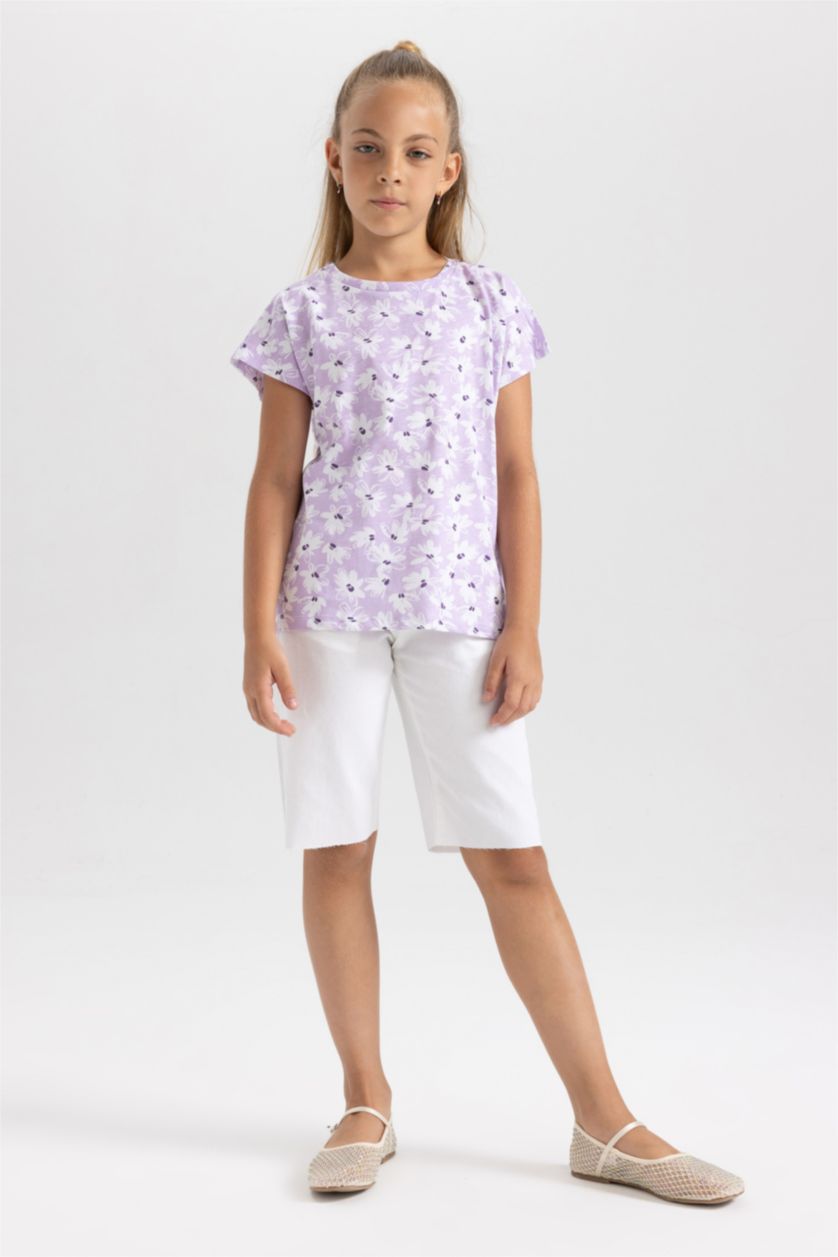FILLES Violet Clair T-shirt à manches courtes à motif coupe régulière pour fille