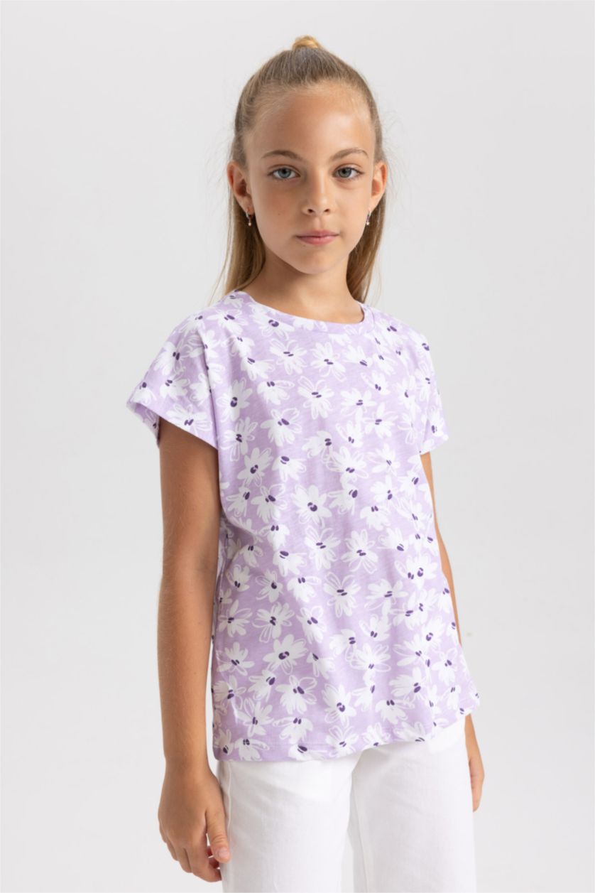 FILLES Violet Clair T-shirt à manches courtes à motif coupe régulière pour fille