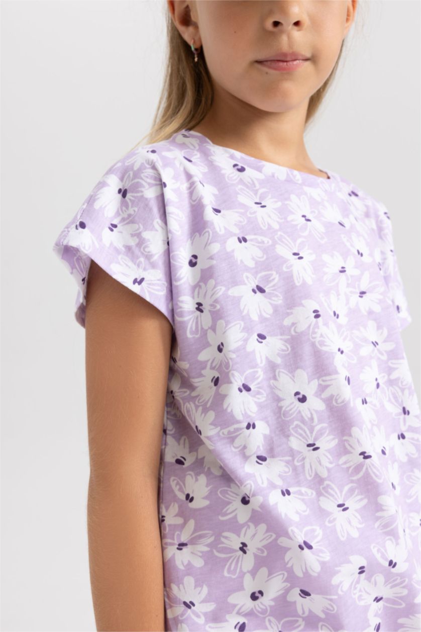 FILLES Violet Clair T-shirt à manches courtes à motif coupe régulière pour fille
