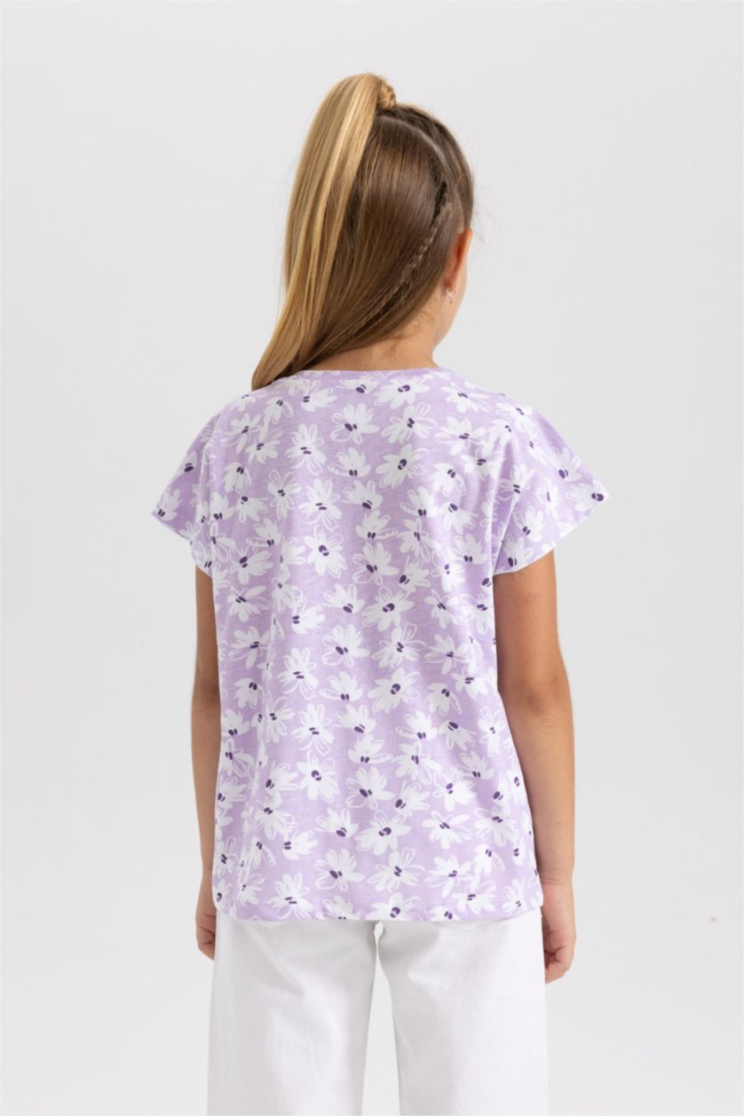 FILLES Violet Clair T-shirt à manches courtes à motif coupe régulière pour fille