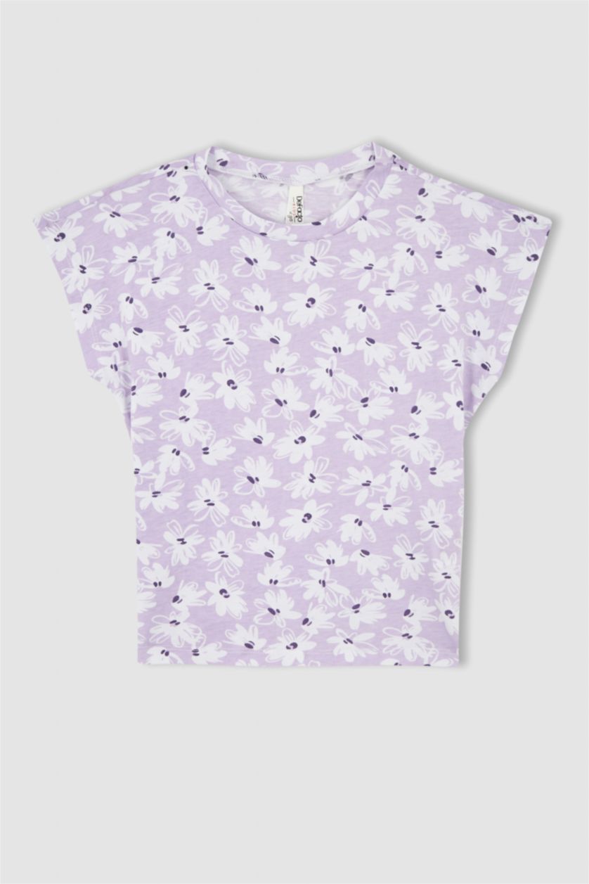 FILLES Violet Clair T-shirt à manches courtes à motif coupe régulière pour fille