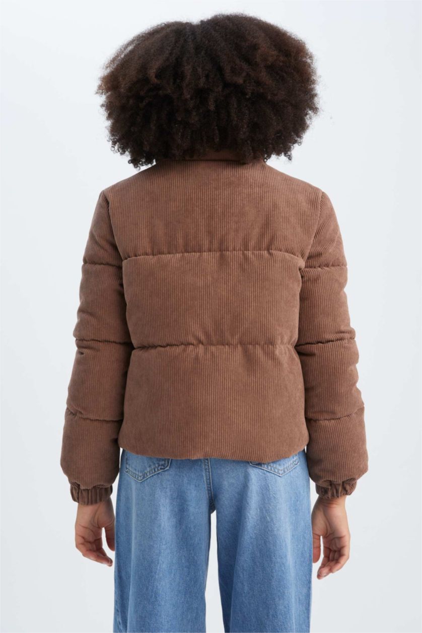 Woman Brown Relax Fit Velvet Puffer Jacket