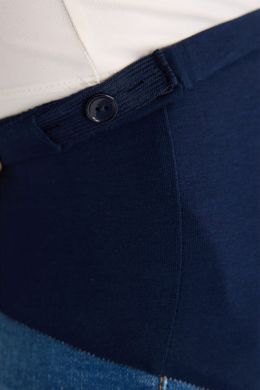 نساء نيلي بنطلون حمل جينز سكيني فيت بخصر عالي وتفاصيل ممزقة