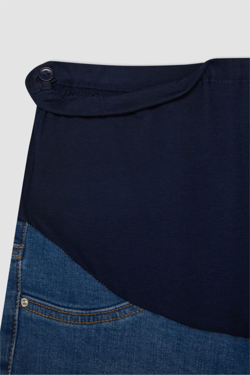 نساء نيلي بنطلون حمل جينز سكيني فيت بخصر عالي وتفاصيل ممزقة