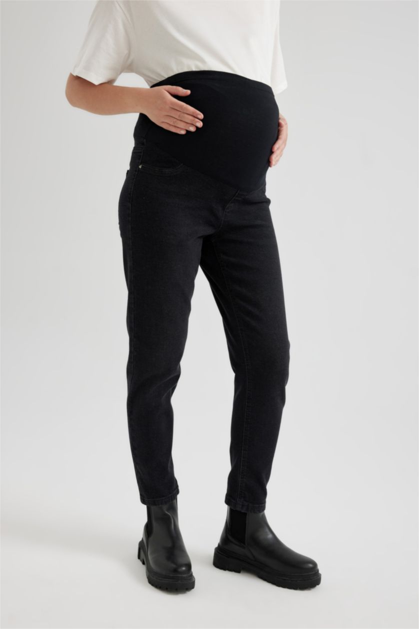 Woman Black High Waist BoyFriend Maternity Pants