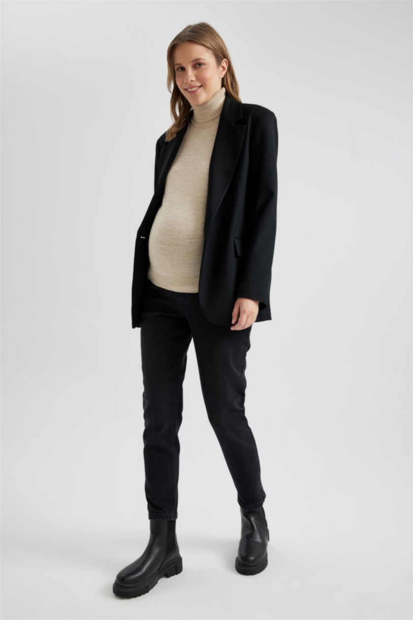 Woman Black High Waist BoyFriend Maternity Pants