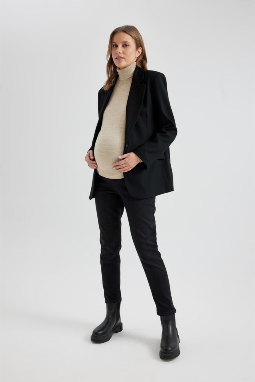 Woman Black High Waist BoyFriend Maternity Pants