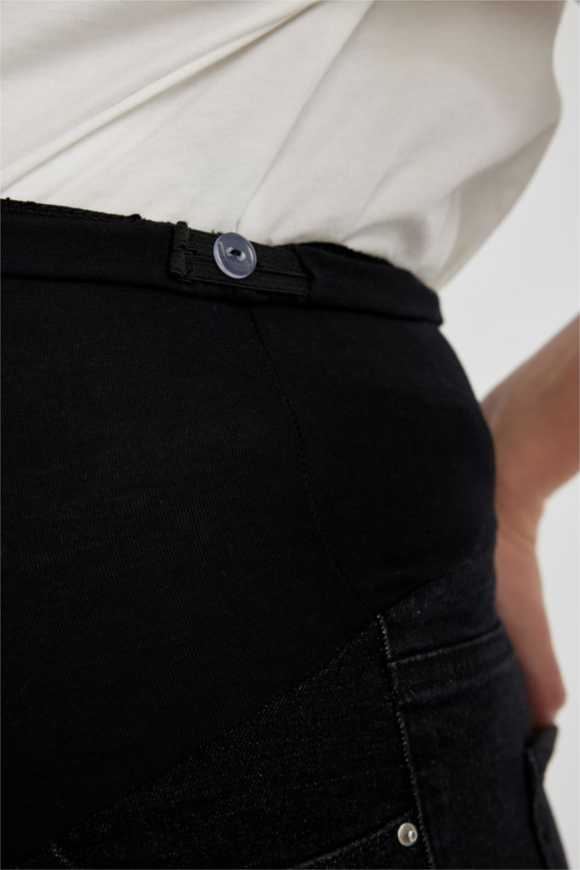 Woman Black High Waist BoyFriend Maternity Pants