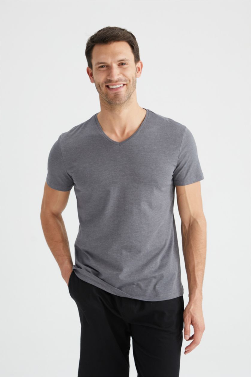 MAN Anthracite Melange Slim Fit V-Neck Top