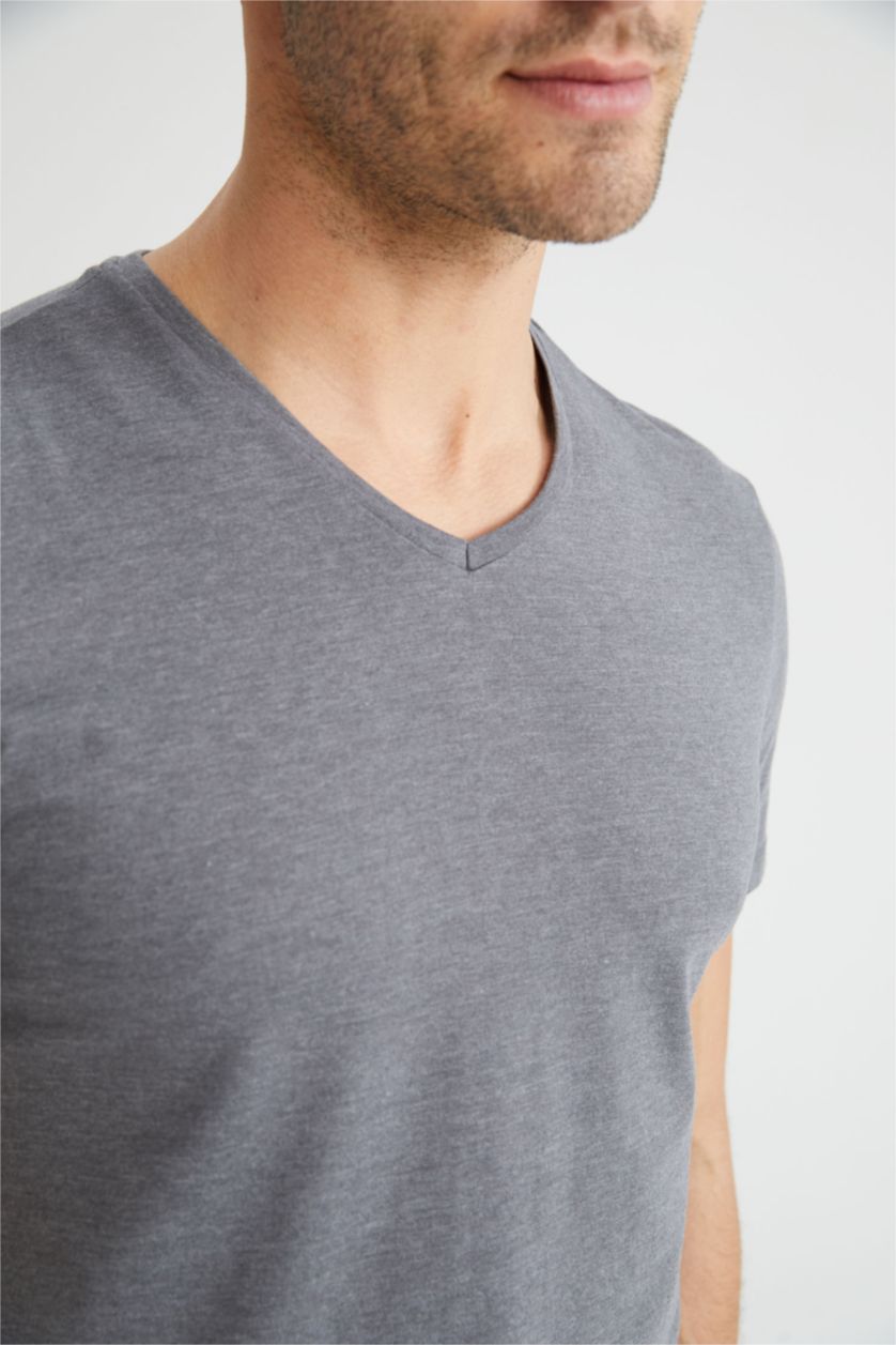 MAN Anthracite Melange Slim Fit V-Neck Top