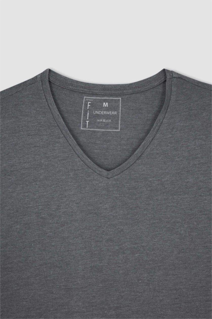 MAN Anthracite Melange Slim Fit V-Neck Top