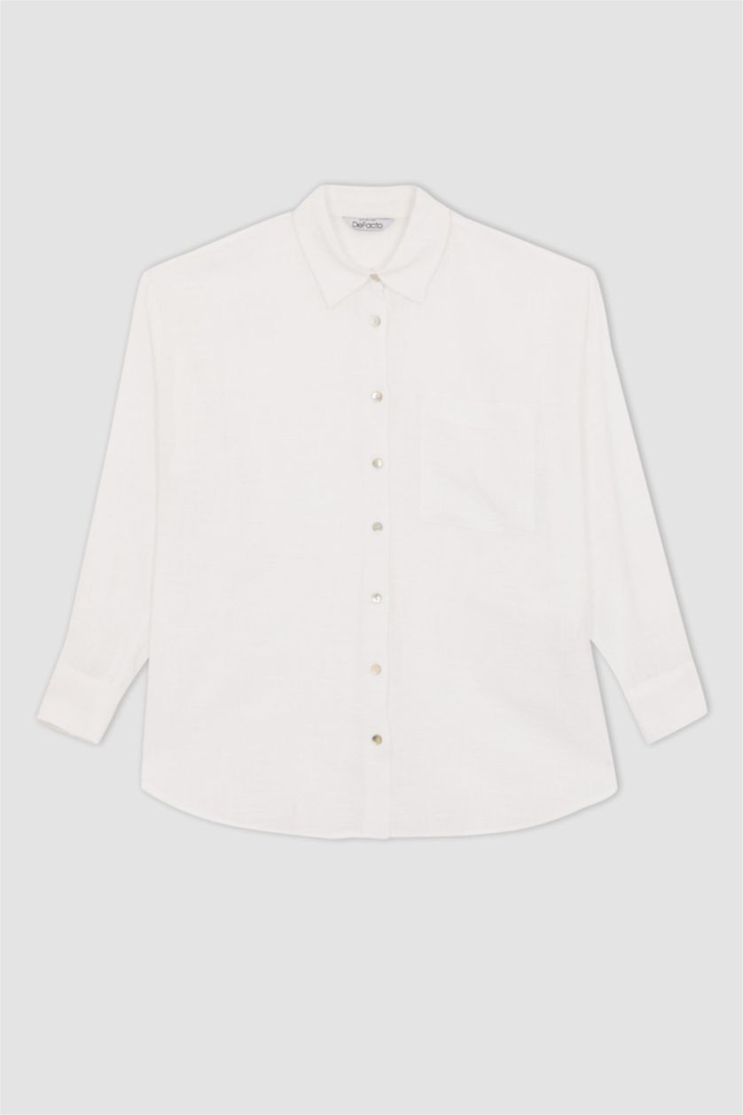 WOMAN White Oversize Fit Linen Look Long Sleeve Shirt