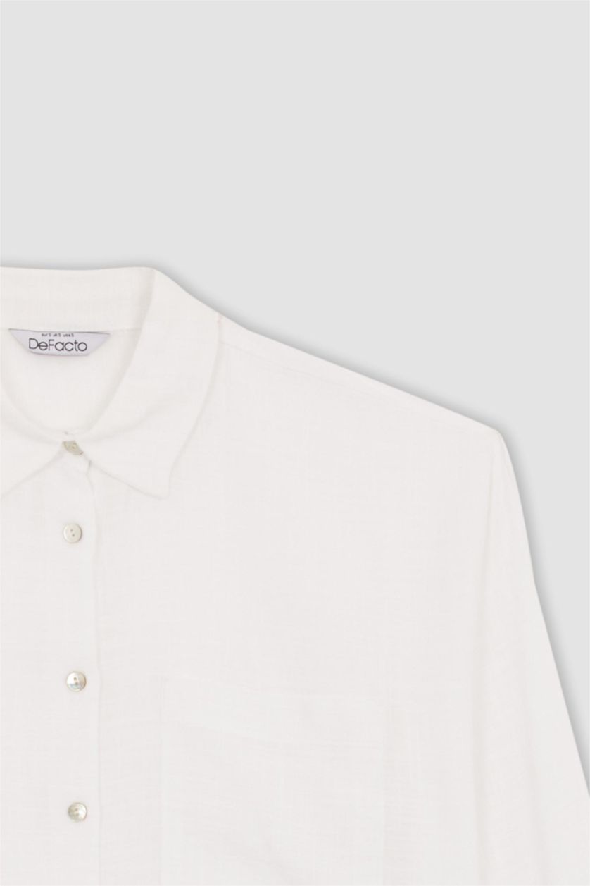WOMAN White Oversize Fit Linen Look Long Sleeve Shirt