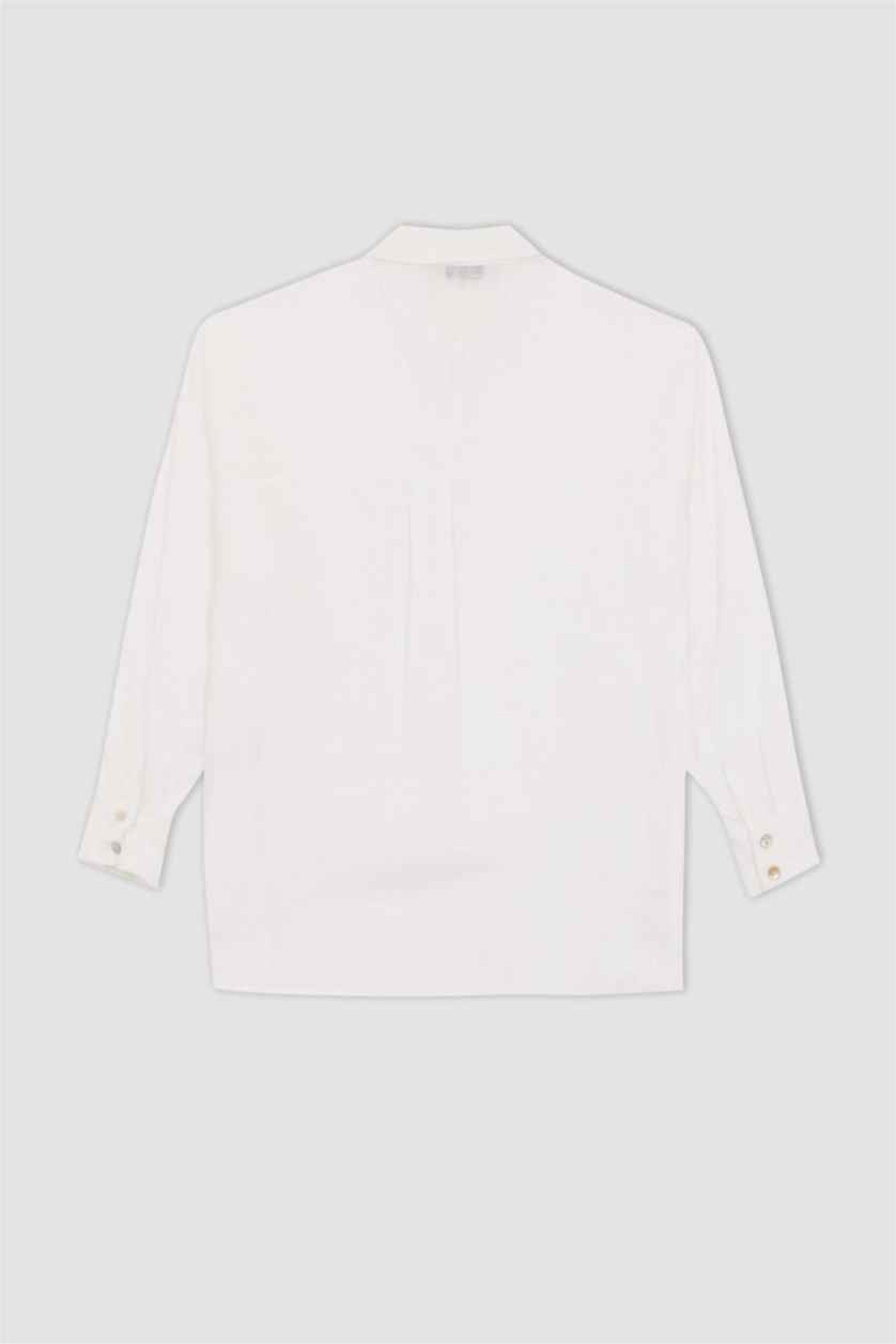 WOMAN White Oversize Fit Linen Look Long Sleeve Shirt