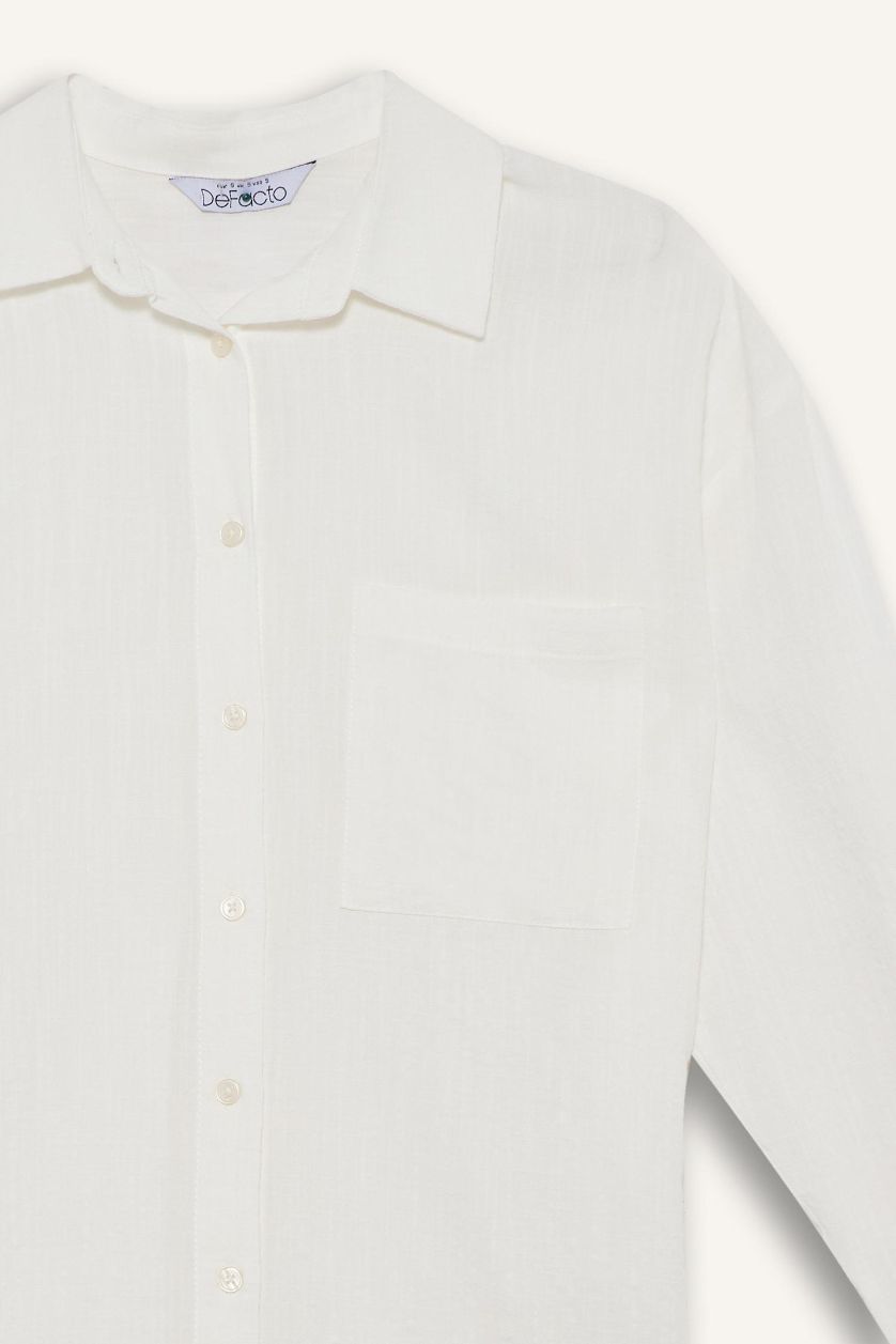 Kadın Kırık Beyaz Oversize Geniş Kalıp Müslin Uzun Kollu Gömlek