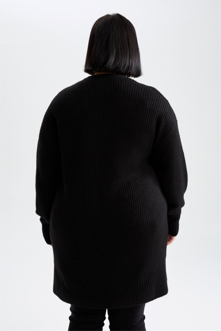 FEMME Noir Cardigan boutonné en maille à col en V coupe classique DF Plus