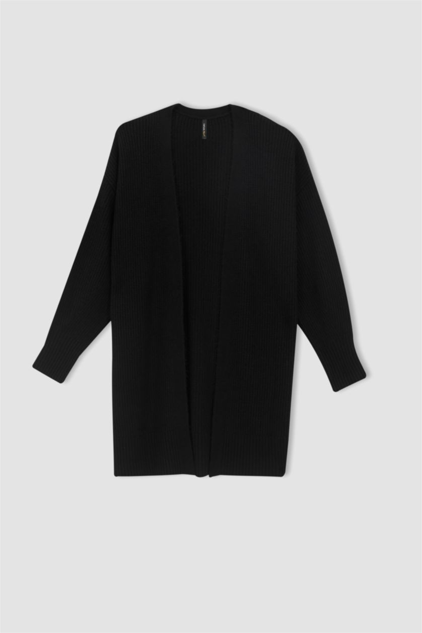 FEMME Noir Cardigan boutonné en maille à col en V coupe classique DF Plus